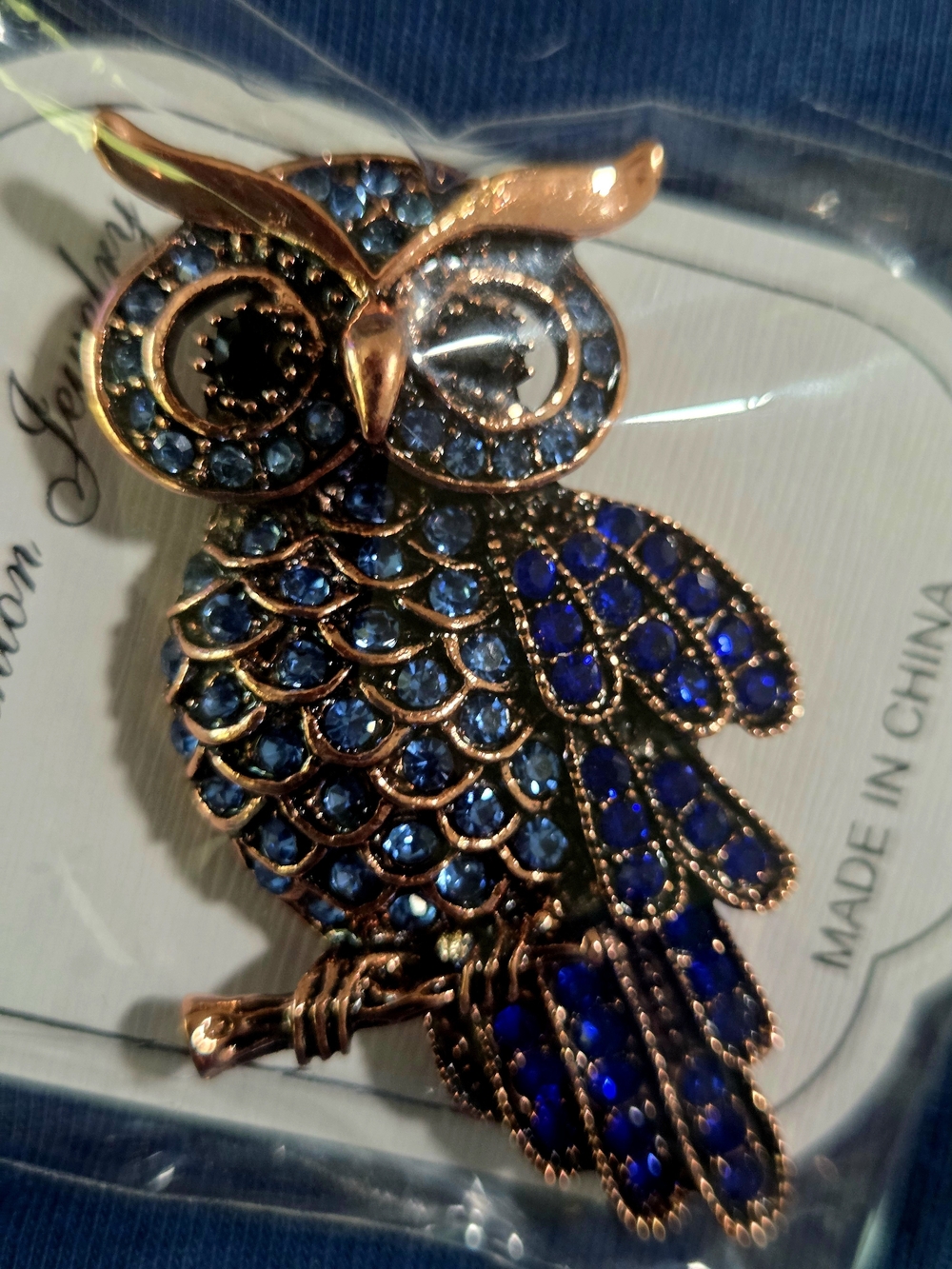 Blue Crystal Owl Brooch Pin - Women's Jewelry